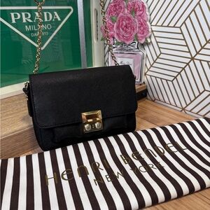 Henri Bendel Uptown Mini Lock Crossbody Bag - Black Saffiano Leather